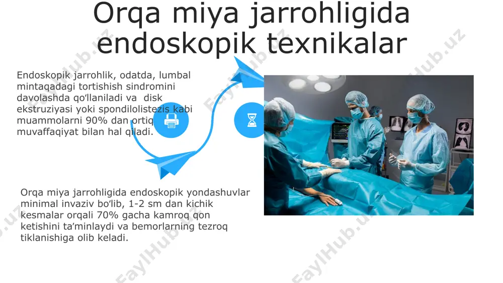 ohlik tuzatish spondilolistezisni jarrohlik yo'li bilan tuzatishda, o'rtacha 80% holatlarda, spinal fusion bilan birga, umurtqalarni o'rnini tiklash va barqarorlashtirish uchun osteosintez texnikasi qo'llaniladi. orqa miya skoliozining jarrohlik tuzatishida, 30-40% hollarda, posterior spinal fusion texnikasi qo‘llaniladi, bu esa 2 yoki undan ortiq umurtqalarni bir-biriga mahkamlashni o’z ichiga oladi. orqa miya jarrohligida perkütan disk eksizyon kabi minimal invaziv usullar, an'anaviy ochiq jarrohlikka nisbatan bemorlarning shifoxonada yotish muddatini 2-3 baravar qisqartiradi va asoratlar xavfini sezilarli darajada kamaytiradi. orqa miya stenozida, endoskopik jarrohlik kabi minimal invaziv usullar, an'anaviy jarrohlikka qaraganda, suyak va yumshoq to'qimalarning shikastlanishini sezilarli darajada kamaytiradi va og'riqni tezda bartaraf qilishga yordam beradi. orqa miya jarrohligida minimal invaziv usullar orqa miya kanalini kengaytirish jarrohligi orqa miya kanalini kengaytirish jarrohligi, lumbal vertebradagi stenosis holatlarida, 70% dan ortiq muvaffaqiyat darajasiga ega bo'lib, bemorlarning og'riq sindromini sezilarli darajada kamaytiradi. ushbu jarrohlik usuli, o'rtacha 2-3 soat davom etadi va postoperatsion davrda fizioterapiya, 3-6 oylik reabilitatsiya kursi …