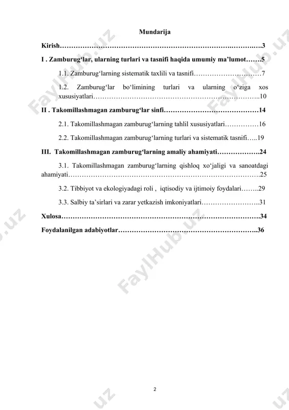 ligi: zamburugʻlar tabiiy ekotizimlarning ajralmas qismi bo‘lib, ular yer yuzidagi organik moddalarni parchalanishida, o‘simliklar va boshqa organizmlar bilan murakkab o‘zaro ta’sirlarda ishtirok etadi. zamburugʻlarning evolyutsion tarixi minglab yillarni o‘z ichiga oladi va ular biologik xilma-xillikning muhim elementlaridan biridir. takomillashmagan zamburugʻlar — zamburugʻlar olamining eng qadimgi va oddiy shakllaridan hisoblanadi. ularning organizm tuzilishi va biologik xususiyatlari murakkablik darajasi jihatidan zamonaviy rivojlangan zamburugʻlardan farq qiladi. shu bilan birga, ular tabiiy muhitda ekosistemalar barqarorligini ta’minlashda muhim rol o‘ynaydi. ushbu mavzu ilm-fan va amaliyotda katta ahamiyatga ega, chunki takomillashmagan zamburugʻlarning ko‘plab xususiyatlari va ulardan foydalanish imkoniyatlari hozirgacha to‘liq o‘rganilmagan. ularning ekologik roli, qishloq xo‘jaligida, tibbiyotda va sanoatda qo‘llanilishi, shuningdek, salbiy ta’sirlari haqida bilimlarni chuqurlashtirish zarurati bugungi kunda tobora oshib bormoqda. shuning uchun takomillashmagan zamburugʻlar mavzusini o‘rganish nafaqat biologiya, balki iqtisodiyot va ekologiya sohalarida ham dolzarb hisoblanadi. mavzuning oʻrganilganligi va ahamiyati: zamburugʻlar biologiyasi sohasida ko‘plab ilmiy tadqiqotlar olib borilgan. ularning evolyutsiyasi, tizimlashtirilishi, morfologiyasi va biologik …