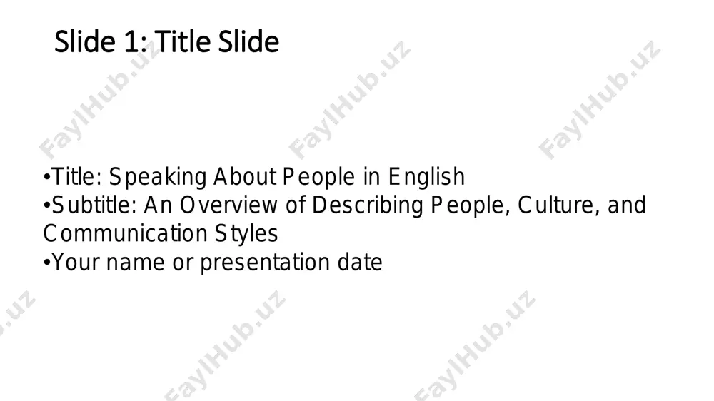 ." slide 13: people’s behavior in different settings •describing how people act in various situations: formal vs. informal settings. •example sentences: "she is very professional at work, but casual with friends." slide 14: describing emotions •vocabulary for emotions: happy, sad, angry, excited, etc. •example sentences: "she looked excited when she received the news." slide 15: idioms and phrases about people •common idioms and phrases: "a friend in need is a friend indeed," "she's the life of the party," etc. •example: "he is a jack-of-all-trades." slide 16: people in the media •talking about public figures: actors, politicians, athletes, etc. •example sentences: "she is a famous actress." slide 17: stereotypes and prejudices •discussing stereotypes: gender, nationality, profession, etc. •example sentences: "people often assume that doctors are serious and reserved." slide 18: how to talk about people politely •tips for talking politely: using respectful language, avoiding offense. •example: "could you please pass the …