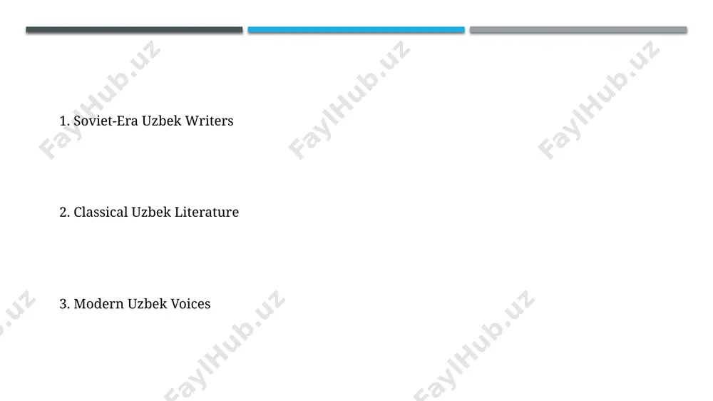 tion of uzbek literature remains untranslated, over 50 works, primarily poetry and novels, have been translated into english, russian, and other languages, expanding its global reach albeit modestly. growing digital platforms and independent translation projects are slowly increasing the accessibility of uzbek literature, but funding limitations and copyright issues pose substantial challenges to widespread dissemination. women writers of uzbekistan despite facing historical challenges to publication and recognition, at least 50 uzbek women writers have achieved national and even international acclaim since the country's independence in 1991. the works of prominent women writers like zulfiya and oygul are studied in uzbek schools, reflecting their crucial role in shaping national identity and literary canon. these authors' works cover multiple genres. early influences on uzbek literature the 9th and 10th centuries ce saw the flourishing of early written works in the chagatai language, a turkic language that significantly influenced the development of the …