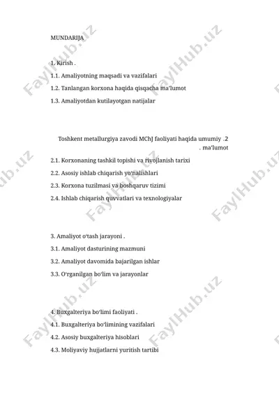 toshkent metallurgiya zavodi mchj faoliyati haqida umumiy ma’lumot — DOCX