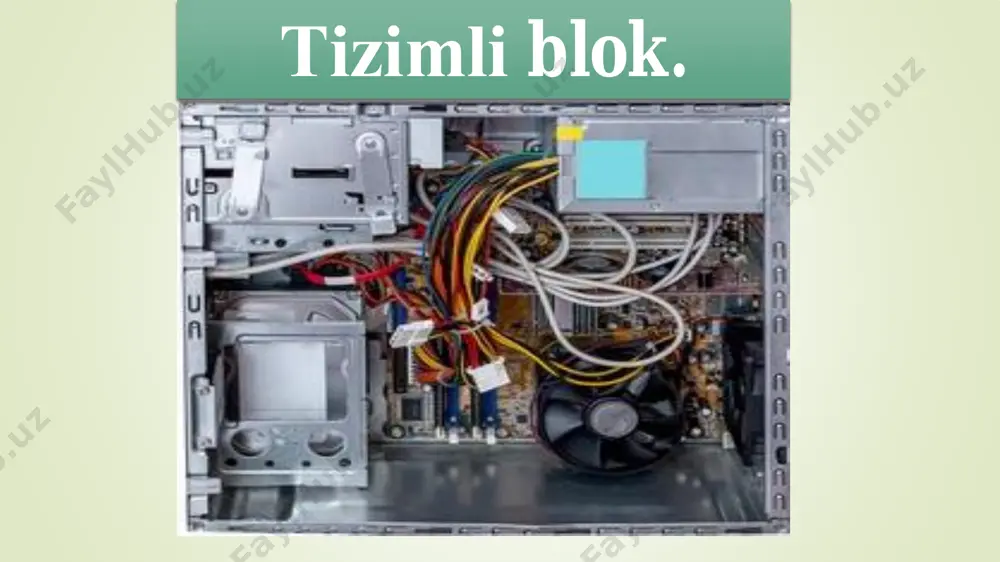 turi bo‘lib, unda kodlashtirilgan tasvir saqlanadi. bunday xotirada saqlanayotgan ma‘lumotlar bir varakay ikki qurilmaga – monitor ekrani displeyiga va protsessorga uzatiladi. shuning uchun videoxotiradagi ma‘lumotni protsessorda qayta ishlab, monitor ekranida boshqa, yangilangan tasvirni ko‘ rish mumkin. uzatish tezligi uchta holatga bog‘ liq: monitorning ko‘rsatish quvvatiga; monitorda tasvirlanadiga ranglar soniga; ekranda yangilanadigan tasvirlar chastotasiga; kuchlanish bloki – asosiy tok manbaidan kelayotgan 220 v (110 v) kuchlanishni kompyuterning konstruktiv elementlari uchun +12v, +5v va +3,3v ga aylantirib beruvchi qurilma. monitor axborotni universal chiqaruvchi qurilma bo‘lib, videokartaga ulanadi.тasvir kompyuter formatida (nollar va birlar ketma- ketligidan iborat) videoxotirada saqlanadi. kompyuter videoxotiradagi axborotni o’qib, uni ekranda akslantiradi. zamonaviy monitorlarda tasvirlarning yangilanish chastotasi sekundiga 75 ga teng kinofilmlar da, ya’ni televizorda kadrlarning almashinish chastotasi sekundiga 24 kadrni tashkil etadi statsionar kompyuterlarda elektron-nurli trubkali monitorlar ishlatiladi. bunday monitorlar diagonal o’lchamlari dyuymlarda (1 dyuym = 2,54 sm) o’lchanadi. 14, 15, 17 dyuymli va undan yuqori bo’lgan o’lchamga ega …
