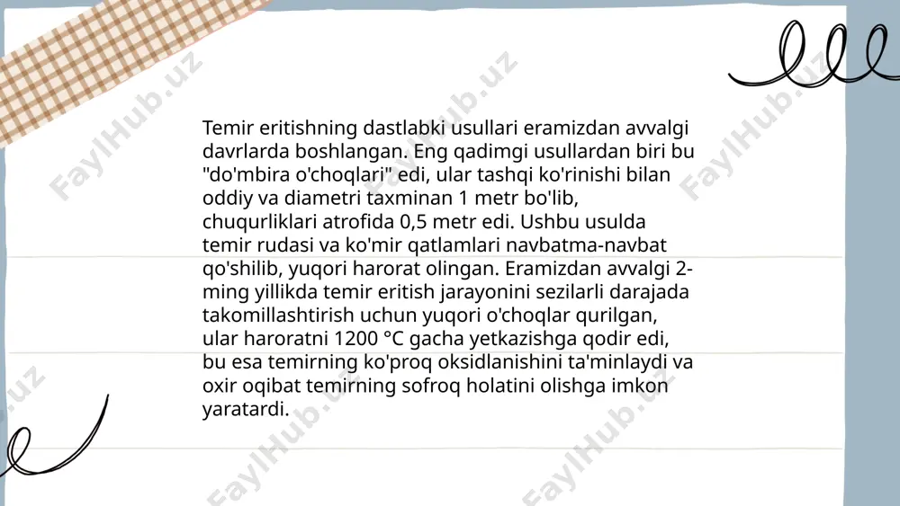 elektropechlarda yuqori samaradorlik manbai sifatida xizmat qiladi va haroratni aniq nazorat qilish imkonini beradi. qayta ishlangan metall resurslardan foydalanish esa materiallar samaradorligini oshiradi. shuningdek, lazer va plazma texnologiyalari yuqori sifatli kesmalar va shakllarni olishda qo'llaniladi. avtomatlashtirilgan tizimlar esa jarayonlarni tezlashtirish va resurslarni tejash imkonini beradi. ... t.me/slaydai_bot xavfsizlik me'yorlari va ekologiya muammolari doimiy e'tibor talab qiladi. o'zbekistonda atrof-muhitni qo'riqlash maqsadida 20 dan ortiq qonun va me'yoriy hujjatlar qabul qilingan. 2008 yilda ekologik xavfsizlik konsepsiyasi tasdiqlandi, bu esa jamoatchilikni atrof-muhitni himoya qilishga jalb etadi. havo ifloslanishi darajasini kamaytirish maqsadida 500 ga yaqin sanoat korxonalarida modernizatsiya loyihalari amalga oshirilmoqda. o'rmonlarni ko'kalamzorlashtirish ishlari natijasida yiliga 25 ming gektar yangi daraxtzorlar ekilmoqda. shuningdek, chiqindilarni qayta ishlash tizimi rivojlantirilmoqda, 300 dan ortiq qattiq maishiy chiqindilar poligonlari mavjud. 2021 yilda o'zbekiston 33 ming tonna plastmassa chiqindilarini qayta ishladi. ... t.me/slaydai_bot 10. yangi materiallar va qotishmalar 10. yangi materiallar va qotishmalar mavzusi doirasida ilmiy tadqiqotlar davom etmoqda. …
