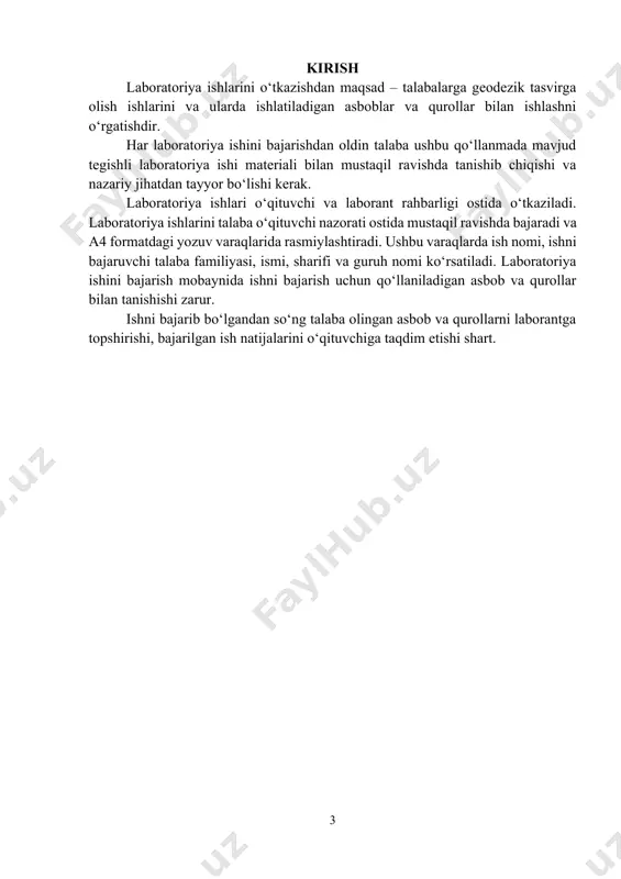 dan kichkinasining tartib raqami yoziladi. 3. sanoqning to‘rtinchi sonini vernerdagi shtrixning tartib raqami tashkil qiladi, qaysiki barabndagi shtrixlarning biriga to‘g‘rima to‘g‘ri tushgan. (1.2-rasmda. 5806 sanog‘i tasvirlangan) planimetr aniqlik darajasi (planimetr koeffitsienti) ni aniqlash va to‘g‘rilash. planimetr aniqlik darajasi p quyidagi formula orqali aniqlanadi. (1) bu yerda s0 – yuzasi ma’lum bo‘lgan maydon, ga, m2 yoki km2; ns; nb - sanoq olish mexanizmidan olingan boshlang‘ich va so‘ngi sanoqlar. 1.2-rasm. sanoq olish mexanizmlaridan sanoq olish. 1:10000 masshtabdagi plandagi kvadratning maydoni 100 (gektarga) ga ekanligi ma’lum bo‘lsin. planimetrning aylanuvchi maxsus ignasimon mixi (shpili) (4) kvadratning qirrasiga joylashtiriladi va boshlang‘ich sanoq nb olinadi va aylanuvchi maxsus ignasimon mix (shpil) (4) soat strelkasi yo‘nalishi bo‘yicha kvadratning chegarasi (konturi) bo‘yicha aylantirilib boshlang‘ich qirraga kelib to‘xtatiladi va so‘ngi (oxirgi) sanoq ns olinadi (1.3-rasm). (1) formula bo‘yicha p 0,098-0,102 gacha aniqlikda hisoblanadi. p bir necha bor aniqlanadi va ularning o‘rtachasi bo‘yicha to‘g‘rilash o‘tkaziladi. 1.3-rasm. planimetr koeffisientini aniqlash. 1.4-rasm. …