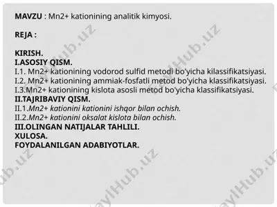 mn2+ kationining analitik kimyosi — PPTX