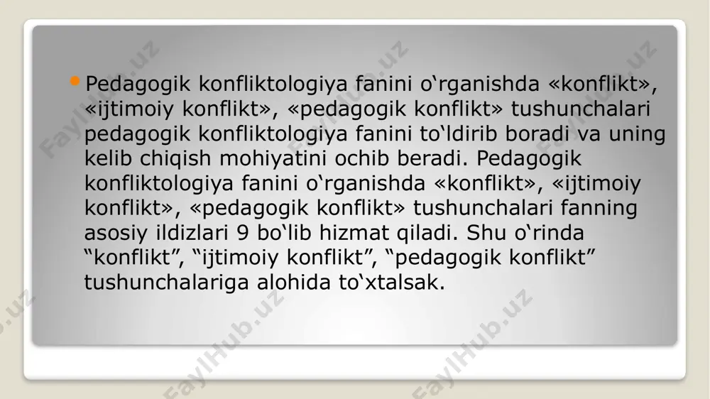 tahlil etishga, odam o‘ziga quloq solishga o‘tishi lozim. albatta, 38 agar siz atrofingizdagi voqealarni tahlil eta boshlasangiz, o‘z hissiyotlaringiz sizni nima uchun qiynayotganligini topasiz agressiya va zo‘ravonlik haqida tushuncha agressiya va zo‘ravonlik o‘zaro bog‘liq tushunchalar bo‘lib, inson kayfiyatida agressiv holatlarning o‘sib borishi va to‘planishi oqibati sifatida zo‘ravonlikka olib kelishi mumkin. lotin tilida agressiya “hujum qilish” ma’nosini anglatadi. agressiya inson xarakterida tug‘ma va tabiiy bir element sifatida, xuddi shuningdek, agressiyadan asli uzoq odamning favqulodda vaziyatda o‘z emotsiyalarini tuta bilmasligi (4-rasm), ularni nazorat qila olmasligi oqibatida vujudga kelishi mumkin. konfliktli vaziyatlarda ko‘pchilik o‘z instinktlari va hissiyotlari asosida o‘zini tutishga o‘rganib qolgan. bunday holni ko‘pchilik qabul qiladi va aynan mana shu yo‘l to‘g‘ri deb biladi. shu bois, konfliktli vaziyatda zo‘ravonlik ishlatilsa, birovning hayotiga tahdid solinsa, jismoniy kuch ishlatish qo‘llanilsa, ko‘pchilik, ziddiyat mavjud ekanligini hisobga olgan holda, bu vaziyatlarda “kechirimli bo‘lish” lozimligini, bunday holatning kelib chiqqanligini anglash mumkinligini ta’kidlashadi. ammo, har qanday vaziyatda ham …