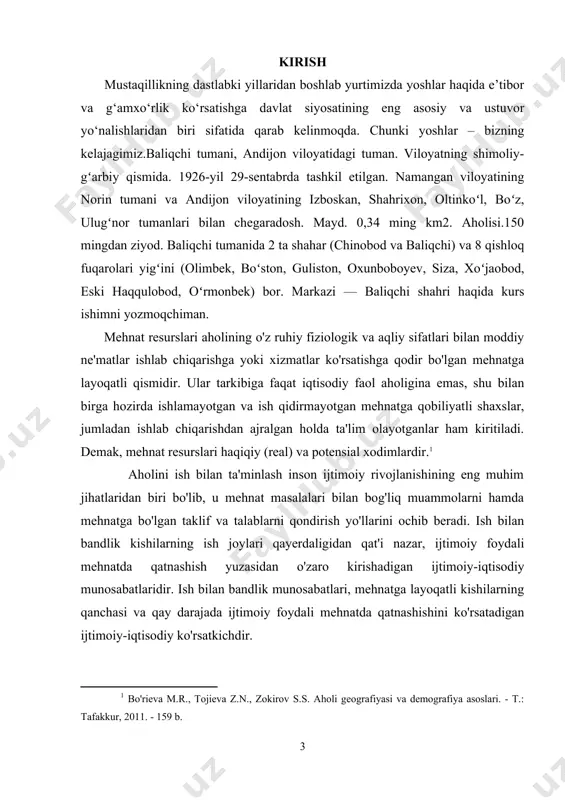 sh; • hududlarni ijtimoiy-iqtisodiy jihatdan va iqtisodiyot tarmoqlarini rivojlantirish strategiyasini hisobga olgan holda mehnat bozori istiqbolini aniqlash; • ta'lim muassasalari tomonidan kadrlar tayyorlash miqdorini aniqlash kabi baliqchi tumani haqida yoritishdan iborat.. 1. baliqchi tumani va tarixiy etnografiyasi tuman, asosan, paxtachilik va gʻallachilikka ixtisoslashgan. tumanda 6 sanoat korxonasi bor: baliqchi notoʻqima matolar i.ch. aksiyadorlik jamiyati, alisher navoiy nomidagi interneyshnl oʻzbek-amerika qoʻshma korxonasi, chinobod paxta tozalash aksiyadorlik jamiyati, baliqchi notoʻqima matolar ishlab chiqarish aksiyadorlik jamiyati korxonasining ip oʻrash sexidasport buyumlari i.ch. aksiyadorlik jamiyati, baliqchi non i.ch. aksiyadorlik jamiyati, „baliqchi tongi“ aksiyadorlik jamiyati. 2 mexanizatsiyalashgan koʻchma aksiyadorlik jamiyati boʻlib, biri suv inshootlari qurish va yangi yerlarni oʻzlashtirish bilan shugʻullanadi, ikkinchisi xoʻjaliklararo qurilish boshqarmasi. boʻrdoqchilik bazasi, baliqchi va chinobod mashina traktor parklari mavjud. tumanda baliqchi matlubot aksiyadorlik jamiyati, chinobod matlubot aksiyadorlik jamiyati faoliyat koʻrsatadi. tumanda 1 ta qoʻshma korxona, mingdan ortiq kichik va xususiy korxona mavjud. bulardan eng mashhurlari: „muhammad“ savdo va i.ch. firmasi, …