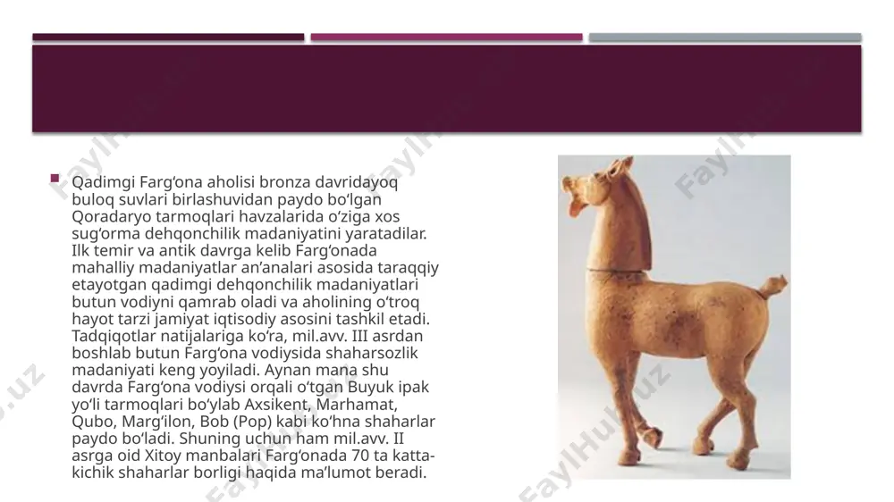 a, urush va tinchlik, diplomatik masalalarda hal etuvchi kuch va huquq oqsoqollar kengashi qo‘lida edi. so‘nggi yillarda davan davlati tarixi bo‘yicha samarali ish olib borayotgan b.x.matboboyevning yozishicha, ichki tartibni saqlash va mamlakatni tashqi dushmandan himoya qilish uchun davan davlatida asosan piyoda askarlar va otliq suvoriylardan iborat bo‘lgan 60 ming kishilik qo‘shin mavjud edi. manbalarning ma’lumot berishicha, davanliklar «otda ketayotib o‘q otishda mohir bo‘lganlar». jangchilarning qurollari o‘q-yoy va nayzadan iborat bo‘lgan. davan qo‘shinlari ochiq jangga kirishga ham, uzoq muddatli mudofaa urushlari olib borishga ham qodir bo‘lgan. image1.png image2.jpg image3.jpg image4.jpg image5.jpg image6.png image7.png image8.jpg image9.png /docprops/thumbnail.jpeg