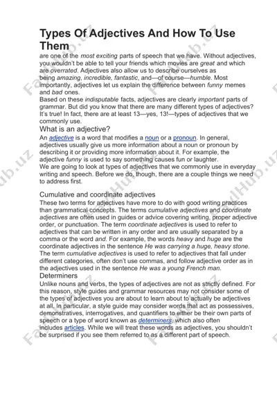 types of adjectives and how to use them — DOCX