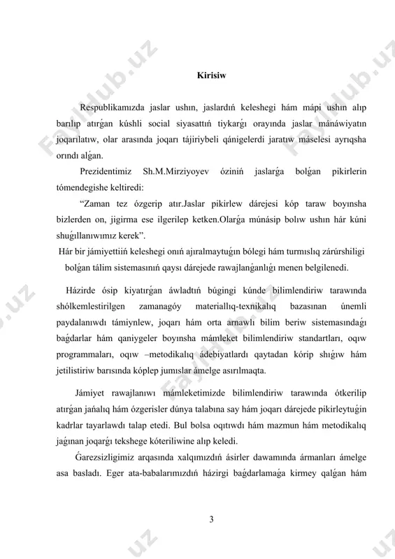ayın asıp baratırǵan informaciya-tálim ortalıǵı sharayatında ǵárezsiz túrde iskerlik kórsete alıwǵa informaciya aǵımınan aqılǵa say paydalanıwǵa úyretiwden ibarat esaplanadi. onıń ushın olarǵa úzliksiz túrde ózbetinshe islew múmkinshiligi hám sharayatın jaratıp beriw zárúr. kurs jumısınıń ámeliy áhmiyeti: bul temanı oqıtıwda, zerikerli sabaqlar ornına sabaqlardı shólkemlestiriwge juwapkershilik menen jandasatúǵın, kásiplik bilgir, metodikalıq uqıpǵa iye, juwapkerli, zamanagóy, interaktiv pedagogikalıq texnologiyanı jetilisken ózlestirip alǵan, innovaciyalar tiykarında tálimdi payda ete alatuǵın oqıtıwshılarǵa talap asıp barıp atır. tálimde materiallıq baza, standart, oqıw jobalar, programma hám sabaqlıqlar qanshellilik rawajlanıwdırılmasın, kútilgen tiykarǵı nátiyjege erisiw, tereń hám puqta bilim beriw, joqarı sapadaǵı ózlestiriwge erisiw tikkeley teoriyalıq hám ámeliy shınıǵıwlardı alıp baratuǵın oqıtıwshınıń dóretiwshiligi, izleniwshiligi, ilmiy tájriybesine pedagogikalıq uqıpına baylanislı bolıp qalaberedi. tiykarǵı bólim 1. ózgermeli tok shınjırı ushın om nızamı ózgermeli tok – tok kúshi (kernew) hám baǵıtı waqıt ótiwi menen dáwirli ráwishte ózgeretuǵın elektr togı, keń mániste – waqıt bóyınsha ózgeretuǵın hár qanday elektr togı. ózgermeli toktı ózgertiw, …