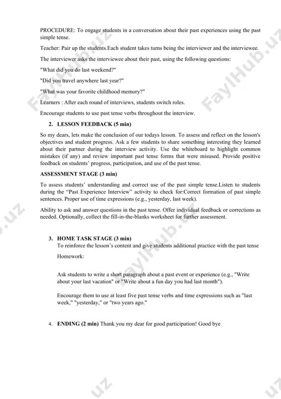 talking about the past - english lesson plan for grade 8 - Page 4