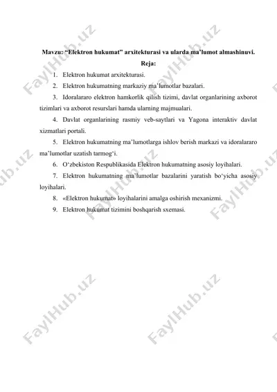 elektron hukumat” arxitekturasi va ularda ma’lumot almashinuvi — DOCX