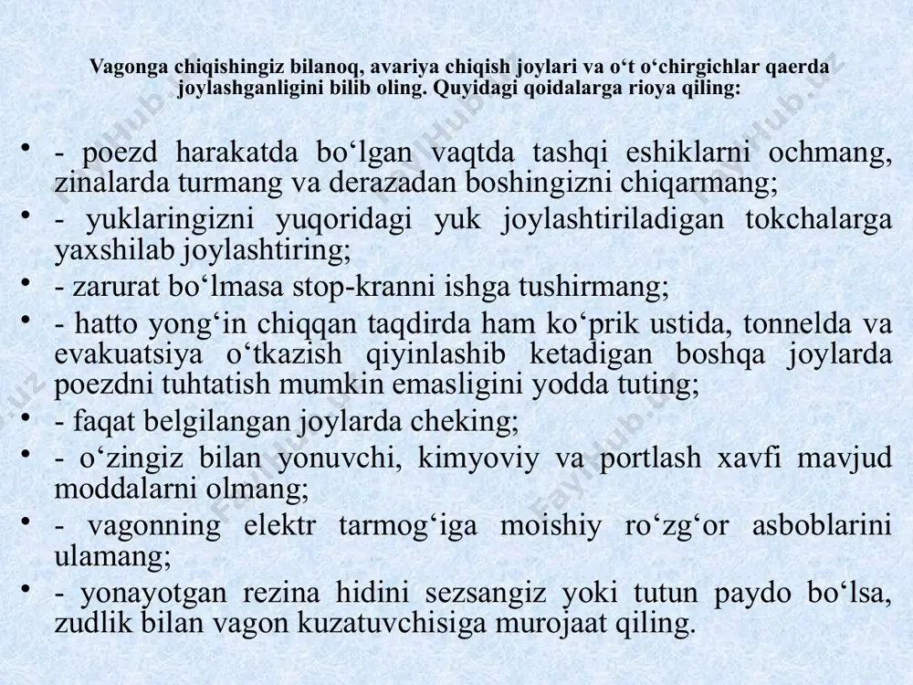 qutqaruv vositasiga chiqqandan so‘ng cho‘kayotgan kemadan kamida 100 metr masofaga suzish zarur. kimyoviy va radiatsiyaviy xavfli korxonalardagi halokatlar. kimyoviy avariya – bu ishlab chiqarishdagi texnologik jarayonlarning buzilishi, quvur o‘tkazgichlar, sig‘imlar, qo‘riqlanadigan omborxonalar transport vositalarining shikastlanishi natijasida odamlarning sog‘lig‘i va hayoti uchun, biosfera faoliyati uchun zararli bo‘lgan kimyoviy xavfli moddalarning chiqib ketishidir. avariya tug‘diruvchi kimyoviy xavfli moddalar (akxm) – asosan xlor, ammiak, fosgen, sinil kislotasi, qorg‘oshinli angidrid va boshqalarning yirik zaxiralari kimyo, sellyuloza-qog‘oz va qayta ishlash kombinatlari mineral o‘g‘itlar, qora va rangli metallurgiya zavodlari, shuningdek, muzlatuvchi kombinatlar, pivo zavdlari, qandolatchilik fabrikalari, sabzavot bazalari va suv stansiyalarida mavjud. kimyoviy avariyaning insonlar va hayvonlar uchun organizm me’yoriy hayot faoliyatining buzilishi va kelgusida genetik oqibatlar keltirib chiqarishi mumkinligi bilan belgilanadi. ma’lum sharoitlarda esa organizmga kimyoviy moddalarning nafas yo‘llari, teri, shillik pardalar, yaralar orqali va oziq-ovqat bilan birga tushishi hatto o‘limgacha olib kelishi mumkin. kimyoviy avariyalarda qanday harakat qilish lozim «diqqat, barchaga!» signali berilganda avariya …