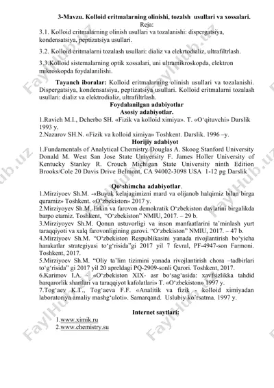 kolloid eritmalarning olinishi, tozalash usullari va xossalari — DOCX
