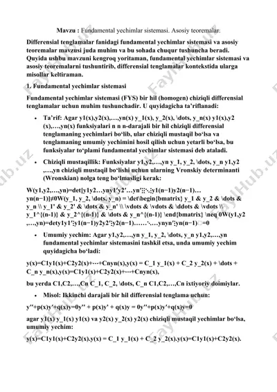 fundamental yechimlar sistemasi — DOCX
