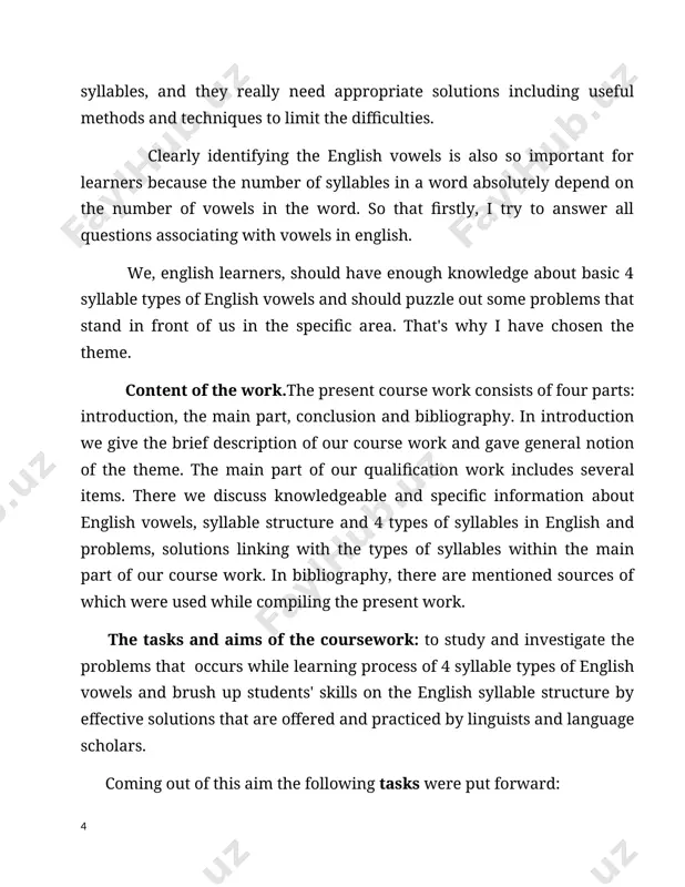 er countries. practical significance of the work: through using the course work teachers can organise different kinds of games by the helping of interesting methods and skills during practical part of the english grammar lessons. students investigate their knowledge on english vowels and syllables deeply and pull through certain problems associating with english syllable structure practically. additionally, this work reflects modern trends in linguistics and can serve as a good manual for those who wants to master modern english language not only in grammar level but also make the students brush up their pronunciation skillis. i. the notion of english vowels 1.1the linguists share various definitions on english vowels. in elementary school, we all learned the vowels of the english language: a, e, i, o, u, and sometimes y. or, at least how we write them out, that is. but what makes a vowel a vowel. vowels and consonants are …