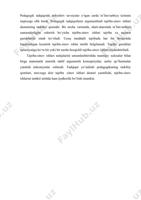 gizida takomillashadi zero, tug‘ma iste’dodlar yovvoyi o‘simliklarga o‘xshab, ilmiy parvarishga muhtojdir; ayni paytda tajriba bilan oidinlashtirib turilmasa, ilmning o‘zi haddan tashqari umumiy dastur beradi. f. bekon faqat tasavvurda tug‘ilgan minglab mulohazadan ko‘ra, men birgina tajribani afzal ko‘raman. m. v. lomonosov barcha tajribalar — umid va sinchkovlik changalida turadi. o. balzak tasavvur qanotida parvoz qilish qanchalar jozibali bo‘lmasin, hamisha sinovdan o‘tgan faktlar shippagida, vazmin qo‘rg‘oshin tagli shippakda yurishni afzal ko‘rgan ma’qul. j. fabr faktlarning ahamiyatini kamsitmaylik qachondir unda haqiqat chechagi gul ochadi. g. toro mavjud nazariyalar qolipiga tushmaydigan faktlar ayniqsa fan uchun qimmatlidir, fanning yaqin kelgusidagi rivoji asosan o‘sha faktlarni tadqiq etish bilan bog‘liq bo‘ladi. a. m. butlerov bugun mayda, yakka va ahamiyatsiz tuyulgan faktlar yangi kashfiyotlar tufayli ertaga fanning sersamara yangi tarmog‘iga asos bo‘lishi mumkin. a. m. butlerov kichkinagina bir fakt amalga oshmagan qancha-qancha orzularni oqlaydi. r. emerson tajriba va kuzatish — donishmandlikning tuganmas bulog‘i va undan istagan odam bahramand …