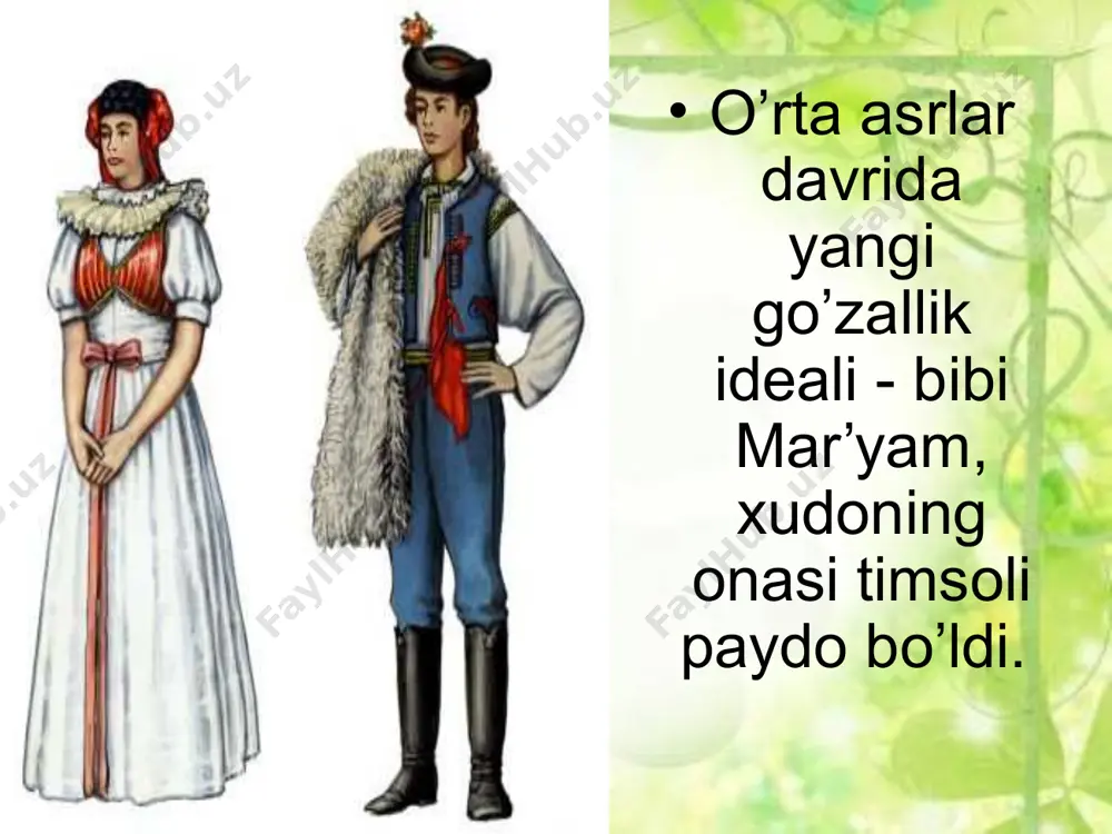 rxitekturasining ta`siri kostyum cho’ziq proportsiyasida kuzatiladi. siluetlar - yopishib turuvchi va trapetsiya.