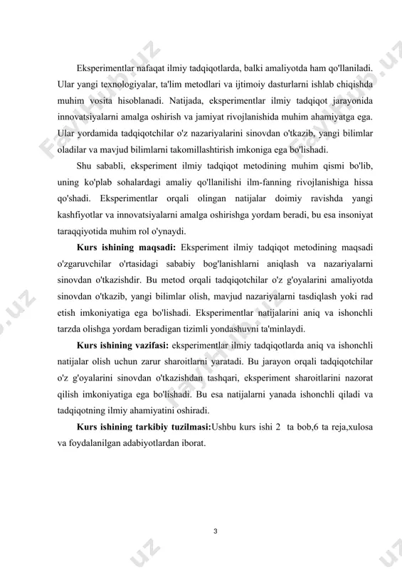 . eksperiment so'zi ilmiy va amaliy jarayonlarda keng qo'llaniladigan atama bo'lib, u o'z ichiga nazariyalarni sinovdan o'tkazish, yangi g'oyalarni tasdiqlash yoki rad etish, va o'zgarishlarni kuzatish jarayonini oladi. ushbu so'zning etimologiyasi latinchadan kelib chiqadi. "experiri" so'zi "sinab ko'rish" yoki "tajriba o'tkazish" ma'nosini anglatadi. eksperimentlar ilm-fan, muhandislik, tibbiyot va boshqa ko'plab sohalarda muhim ahamiyatga ega, chunki ular orqali nazariyalar amaliyotda qanday ishlashini ko'rish mumkin . tadqiqot jarayonida eksperimentlar, odatda, nazariyani tasdiqlash yoki rad etish uchun o'zgaruvchilarni boshqarish orqali o'tkaziladi. bunday jarayonlar orqali olimlar turli fenomenlarni tushunishga va yangi bilimlar olishga harakat qilishadi. eksperimentlar nazariyalar va g'oyalarni amalda sinovdan o'tkazish imkonini beradi, bu esa ilmiy jarayonning ajralmas qismi hisoblanadi. tarixiy jihatdan, eksperimentlar o'rta asrlardan beri mavjud bo'lgan. ular dastlabki ilmiy tadqiqotlar va tajribalarda qo'llanilgan. masalan, galiley, kepler va newton kabi olimlar o'zlarining kashfiyotlari va nazariyalarini tasdiqlash uchun eksperimentlardan foydalanganlar. xvii asrda ilmiy inqilob davrida eksperimentlar yanada rivojlandi va ular ilmiy metodologiyaning muhim …