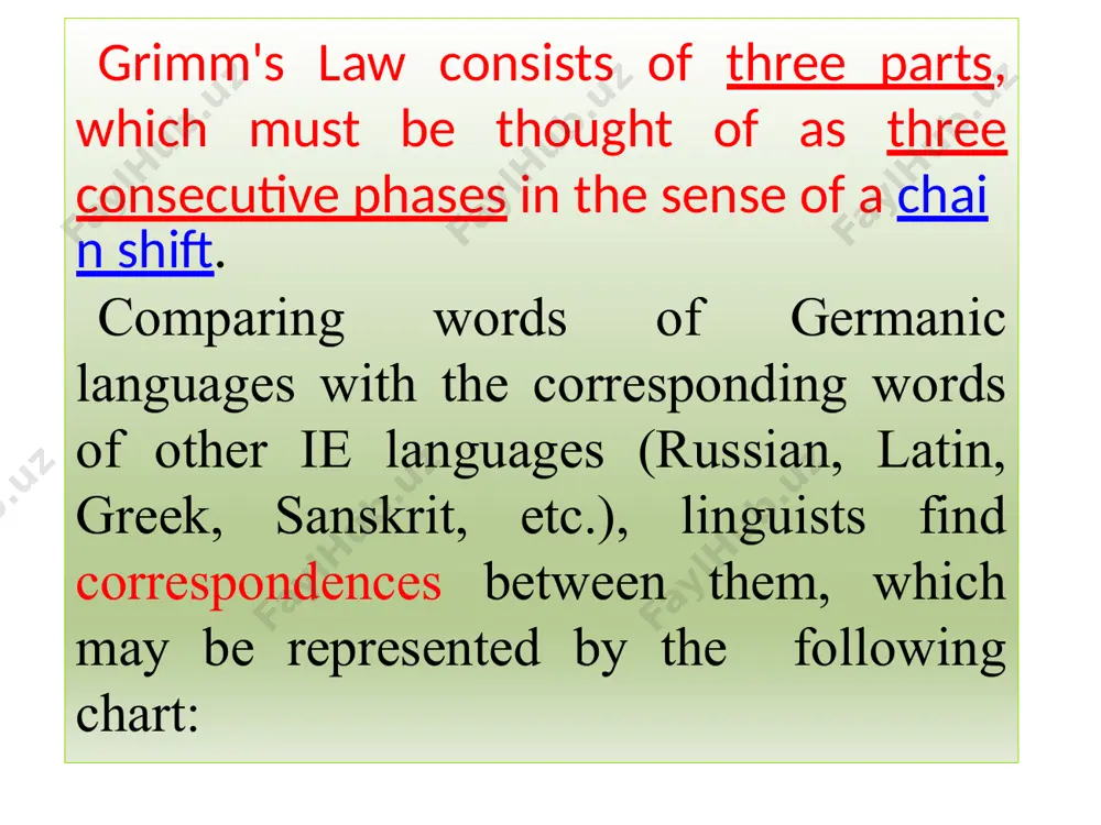 > early pg *faar > *faðar > late pg faðar rhotacism besides the voiceless spirants [f, θ, h], the consonant [s] is effected. after an unstressed vowel, [s] in germanic languages becomes voiced [z]. this [z] becomes [r] in west germanic and north germanic languages (but not in gothic). this change ([z > r]) is termed ‘rhotacism’ (the greek letter ‘rho’). lith. ausis, gth. auso > oe. ēare, mode. ear gth. maiza > oe. māra, mode. more image2.jpeg image3.jpeg image4.jpeg image5.png image6.jpeg image1.jpeg /docprops/thumbnail.jpeg
