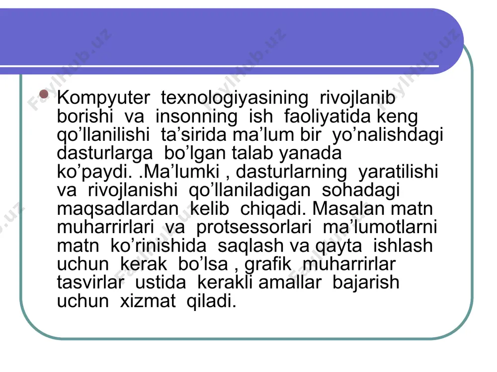 i tanlash orqali bajariladi: -fayl menyusidagi создать hosil qilish) buyrug’ini tanlash yoki ctl+n klavishlarini birga bosish orqali; -vositalar panelidagi ____ piktogrammani tanlash yordamida. har ikkala usulda ham ekranda книга 2 shartli nomdagi yangi ish kitobi ochiladi. navbatdagi hosil qilinadigan yangi hujjatlar esa mos ravishda книга 3, книга 4 va hokazo nomlar bilan ochiladi. odatta tayyorlangan hujjatni diskda fayl ko’rinishida biror nom bilan saqlab qo’yish mumkin. excel dasturi asosida tayyorlangan faylning kengaytmasi .xls bo’ladi. har bir .xls faylda 1 dan 255 tagacha varaq joylashishi mumkin. excel jadvali (excel 97 versiyasida) 16384 ta (excel 2000 versiyasida esa 65536) gacha bo’lgan butun sonlar yordamida tartiblangan. ustunlar esa lotin alifbosi harflari bilan belgilanadi, ya’ni a, b, …. z, aa, ab …, iv. excel elektron jadvalida quyidagi arifmetik amallar va belgilarni qo’llash imkoniyati mavjud: qo’shish - «+», ayirish - « - », ko’paytirish -« * », bo’lish « / », darajaga ko’tarish - « ^ …