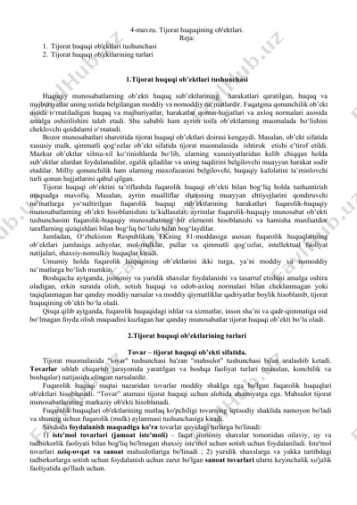 tijorat huquqining ob'ektlari — DOCX