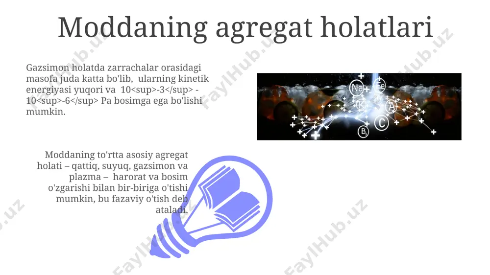 izm darajasida 10¹⁴ ga yaqin hujayradan iborat murakkab tuzilmalar paydo bo'lib, ular to'qimalar, organlar va tizimlarni hosil qiladi. molekula, ikki yoki undan ortiq atomning kimyoviy bog'lanish orqali birlashuvidan hosil bo'ladi va millionlab xil molekulalar mavjud. kimyoviy birikmalar kimyoviy birikmalar, masalan, suv (h₂o) yoki karbonat angidrid (co₂), ikki yoki undan ortiq element atomlarining kimyoviy bogʻlanishlar orqali hosil boʻlgan murakkab moddalardir. kimyoviy birikmalar molekulalar yoki ionlar shaklida mavjud boʻlib, ularning xossalari tarkibiy elementlarning xossalaridan sezilarli darajada farq qilishi mumkin; masalan, natriy (portlovchi metall) va xlor (zaharli gaz) tuz (natriy xlorid) hosil qiladi. hayotning evolyutsiyasi 01 02 kembriy portlashi deb atalib, 540 million yil avvalgi geologik davrda hayotning tez sur'atda diversifikatsiyalanishi kuzatilgan. sales 1st qtr 2nd qtr 100 0 sales 1st qtr 2nd qtr 100 0 galaktikalar va ularning shakllanishi galaktikalar shakllanishining asosiy nazariyasi — sovuq qorong'u moddaning gravitatsion qulashi, bu jarayon natijasida gaz va chang yig'ilib, yulduzlar va yulduzlar tizimlari hosil qiladi. …