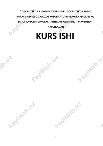 zigomitsetlar - zygomycetes sinfi kurs ishi — DOCX