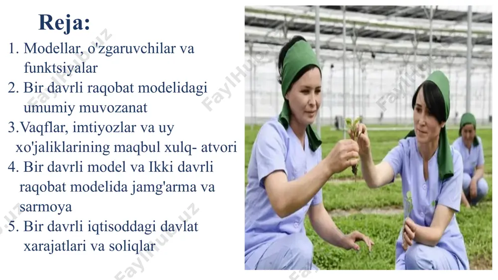 araro yondashuvning ba'zi muhim xususiyatlarini o'rganish uchun foydalanamiz. 2.modellar, o'zgaruvchilar va funktsiyalar ilmiy modellarni o'rganilayotgan dunyo aspektining xayoliy, soddalashtirilgan ko'rinishlari deb hisoblash mumkin. ular o'rganilayotgan real dunyo hodisasi haqidagi soddalashtirilgan taxminlar to'plamiga asoslanadi va ularning tahlili model uchun ham, umid qilamanki, o'rganilayotgan real dunyo fenomeni uchun ham ushbu taxminlarning mantiqiy oqibatlarini chiqarishga yordam beradi. agar soddalashtiruvchi taxminlar modelning real dunyo hodisasiga nisbatan xossalari uchun muhim bo‘lmasa, u holda modelning bashoratlari va xossalari real dunyoga o‘tadi.1 shunday qilib, makroiqtisodiy modellar i qtisodiyotning soddalashtirilgan ko'rinishi bo'lib, ularning asosiy xususiyatlarini tahlil qilish imkonini beradi. modelning matematik bo'lishi uchun hech qanday sabab yo'q bo'lsa-da, matematik modellar bizning haqiqiy iqtisodlar haqidagi fikrimizdagi ichki izchillikni ta'minlaydi. shuningdek, ular bizga matematik bo'lmagan modellarga qaraganda ancha murakkablik darajasini ko'rib chiqishga, shuningdek, turli omillarning miqdoriy ahamiyatini baholashga imkon beradi. aynan shu sabablarga ko'ra makroiqtisodiy modellar matematik shaklda ifodalanadi. matematik makroiqtisodiy modellar matematik makroiqtisodiy modellar o'zgaruvchilar, funksiyalar va parametrlardan iborat. …