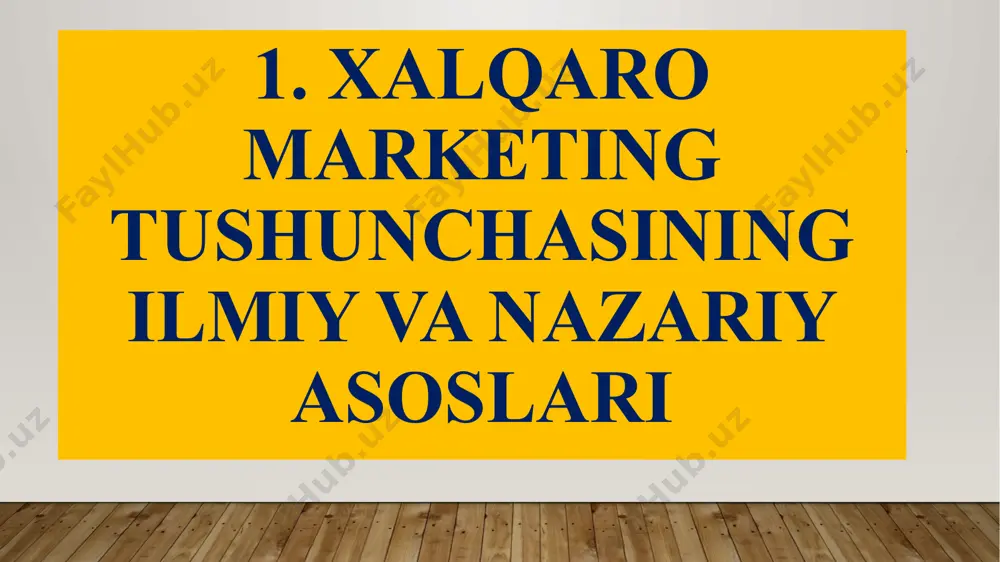 ko‘p millatli bozor tushunchasi kompaniyalar turli mamlakatlarning bozorlari juda farq qilishini tushunadilar, shuning uchun ham milliy, ham har bir tashqi bozor uchun ular ozgina ta'sir ko‘rsatadigan mustaqil marketing tizimlarini ishlab chiqadilar mahsulotlar (xizmatlar) har bir bozorda turli mamlakatlar bozorlarini muvofiqlashtirmasdan moslashtiriladi. reklama kampaniyalari va narx har bir bozor uchun alohida holda shakllanadi. nazorat markazlashtirilmagan holatdaa bo‘ladi. global bozor tushunchasi kompaniya butun dunyoni bozor, o‘zi va uning marketing faoliyati global deb biladi. jahon bozoriga keng miqyosda kirishni ta'minlash uchun kompaniya ishonchli sifat standart mahsulotini ishlab chiqadi va unga kirishda ma’lum strategiyalarni qo‘llashni maqsad qiladi. 2. xalqaro marketingning vazifasi, funksiyalari, tamoyillari va maqsadlari xalqaro marketingning funksiyalari kompaniyaning xalqaro marketingga o‘tish bosqichiga va uning maqsadlariga bog‘liq holda belgilanadi. xalqaro marketingning funksiyalari majmui - bu tashqi muhitni hisobga olgan holda bozor (yoki bozorning bir qismi) ehtiyojlarini qondirish uchun ishlatiladigan o‘zaro bog‘liq elementlar to‘plami. xalqaro marketingning funksiyasi va vazifalari xalqaro marketingning funksiyalari xalqaro marketing faoliyati …