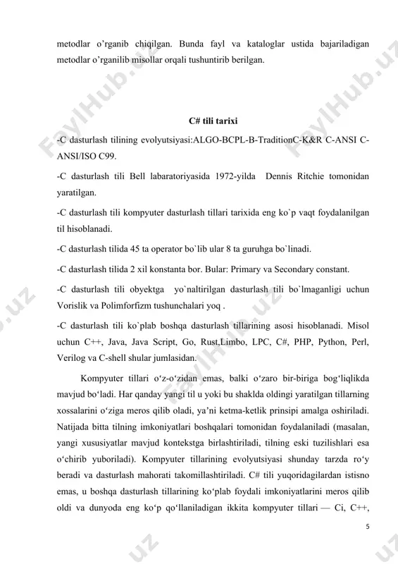 da nisbatan katta dasturlarni yozish imkoniyati vujudga keldi. aynan c# tili kuch, elegantlik va maʼnodorlikni oʻzida muvaffaqiyatli birlashtirgan birinchi strukturaviy til boʻldi. uning boʻlishi mumkin boʻlgan xatolar masʼuliyatini tilga emas dastur tuzuvchi zimmasiga yuklaydigan prinsiplar bilan inobatga olgan holda sintaksisdan foydalanishdagi qisqalik va osonlik kabi xususiyatlari tezda koʻplab tarafdorlarini topdi. bugungi kunda biz mazkur sifatlarni oʻz oʻzidan anglashiladigan deb hisoblaymiz, lekin s da birinchi marotaba dastur tuzuvchiga zarur boʻlgan ajoyib yangi imkoniyatlar mujassamlashtirilgan. natijada 1980 yillardan boshlab s strukturaviy dasturlash tillari orasida eng koʻp foydalaniladiganlaridan biri boʻlib qoldi. biroq, dasturlashning rivojlantirish choralariga koʻra bundanda kattaroq dasturlarni qayta ishlash muammosi kelib chiqmoqda. loyiha kodi maʼlum bir hajmga yetgan zahoti (uning raqamli ahamiyati dastur, dastur tuzuvchi, foydalanilgan instrumentlarga bogʻliq boʻladi, lekin taxminan 5000 satr kodlari nazarda tutilayapti) s-dasturlarini tushunish va kuzatib borishda qiyinchiliklar yuzaga keladi. c# dasturlash tilida boshqa dasturlash tilida boshqa dasturlash tillari-misol uchun c++ dagidek 8 razryadli kodlash tizimidan emas, …