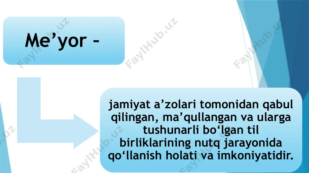 n maqsad esa, yozma nutqda bir xillikni ta’minlashdan iborat. demak, hozirgi vaqtda hech bir kishilik jamiyatini yozuvsiz tasavvur qilib bo‘lmaganidek, yozuvni imlo qoidalarisiz tasavvur etib bo‘lmaydi. fonetik me’yor hozirgi o‘zbek adabiy tili uchun 6 ta unli va 23 ta undosh tovushning qabul qilinishi va ularning qo‘llanish tamoyillari, milliy tovush talaffuzlari asosida belgilanadi. fonetik me’yor deyilganda, milliy tovush talaffuzi, so‘z ohangi va gap intonatsiyasi tushuniladi. o‘zbek tili musiqiy tillar guruhiga kiradi. so‘zlarning jarangdor va serjiloligi, purma’no va ohangdorligi, serqirra va ma’nodoshligi o‘zbek tilining zukkolik va zakovat omili ekanligini ko‘rsatadi; o‘zbekcha “askiyachi” so‘zi boshqa hech bir tilda uchramaydi. aksentologik (urg‘uni to‘g‘ri qo‘llash) me’yor. o‘zbek tilidagi urg‘u asosan so‘zning oxirgi bo‘g‘iniga tushadi, ammo ayrim o‘zlashgan so‘zlarda urg‘u so‘zning oldingi bo‘g‘inlarida bo‘lishi ham mumkin: hamma, jami, hamisha, afsuski kabi. bunday holatlardan xabardor bo‘lish adabiy talaffuz me’yorlariga amal qilish imkonini beradi. grammatik me’yorlar morfologik va sintaktik me’yorlardan tarkib topadi. so‘zlarning morfologik shakli va ularning nutqda …