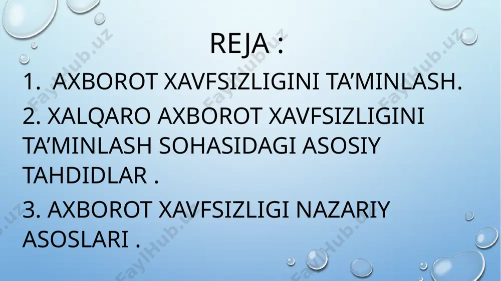 adilar. foydalanuvchi ro‘yxatdan o‘tgandan so‘ng tizimda unga qayd yozuvi (account) yaratiladi va unda foydalanuvchiga tegishli axborotlar saqlanadi. login va parolga ega bo‘lish shartlari. biror shaxs o‘zining login va paroliga ega bo‘lishi uchun u birinchidan axborot kommunikatsiya tizimida ruyxatdan o‘tgan bo‘lishi kerak va shundan so‘ng u o‘z logini va parolini o‘zi hosil qilishi yoki tizim tomonidan berilgan login parolga ega bo‘lishi mumkin. login va parollar ma’lum uzunlikdagi belgilar ketma-ketligidan tashkil topadi. login va parollarning uzunligi va qiyinligi uning qanchalik xavfsizligini ya’ni buzib bo‘lmasligini ta’minlaydi. login va parolni buzish. login va parolni buzish – bu buzg‘unchining biror bir maqsad yo‘lida axborot kommunikatsiya tizimi ob’ektlaridan foydalanish uchun qonuniy tarzda foydalanuvchilarga tegishli login va parollarini buzishdir. bunda maxsus dastur yordamida login va parollar generatsiya qilib topiladi. login va parollarning uzunligi bu jarayonning uzoq vaqt davom etishiga yoki generatsiya qilaolmasiligiga ishora bo‘ladi. login va parolni o‘g‘irlash. login va parolni o‘g‘irlash – bu foydalanuvchilarning mahfiy ma’lumotlari …