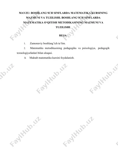 boshlang‘ich sinflarda matematika kursining mazmuni va tuzilishi — DOCX