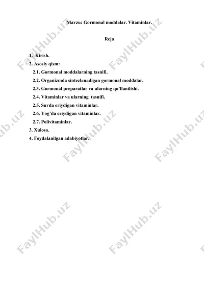 gormonal moddalar. vitaminlar. referat 20 bet. — DOC