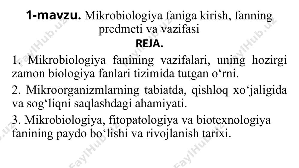 ikrobiologiya fani botanika va zoologiya fanlarining sodda hayvonlar va o’simliklarning hayoti, tuzilishini o’rganadigan bo’limlar bilan bog’liqdir: «fermentlarni, antibiotiklarni va vitaminlarni o’rganishda — bioximiya fani; havo, tuproq va suv mikrobpologiyasini o’rganishda — zoogigiyena va gigiyena fani; turli xirurgik operatsiyalarda mpkroblarni sterillash usullari bilan yo’qotishda xirurgiya faniga katta yordam beradi. odam va hayvonlarning ovqat hazm qilish protsesslarida mikroblarning rolini to’g’ri tushuntirishda esa fiziologiya faniga yordam beradi. qishloq xo’jalik ekinlarining hosildorligini oshirishda, hayvon va o’simliklarning yuqumli kasalliklariga qarshi kurashgashda bu fanning ahamiyati kattadir. o’simlikshunoslikda fitopatologiya, dehqonchilikda agroximiya va tuproqshunoslik fanlari bilan bog’liqdir. tabiatda ko’pchilik mikroorganizmlar inson uchun foydalidir. ko’pchilik bakteriya va zamburug’lar hayvon o’ligini va o’simlik qoldiqlarini chiritib, o’simliklar uchun azot, azot birikmalariga aylantirib beradilar va havoga karbon, karbonat angidrid gazini chiqaradi. mikroblar yordamida shunday muhim protsesslar bo’lib turmaganida yer yuzida hayot ham bo’lmas edi. oziq-ovqat sanoatida qatiq, qimiz, pishloq tayyorlash, silos bostirish - sut kislotali bijg’ituvchi bakteriyalarning faoliyatiga bog’liq. novvoychilik, turli ichimliklar …
