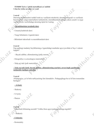 tarix o`qitish metodikasi yo`nalishi — DOCX