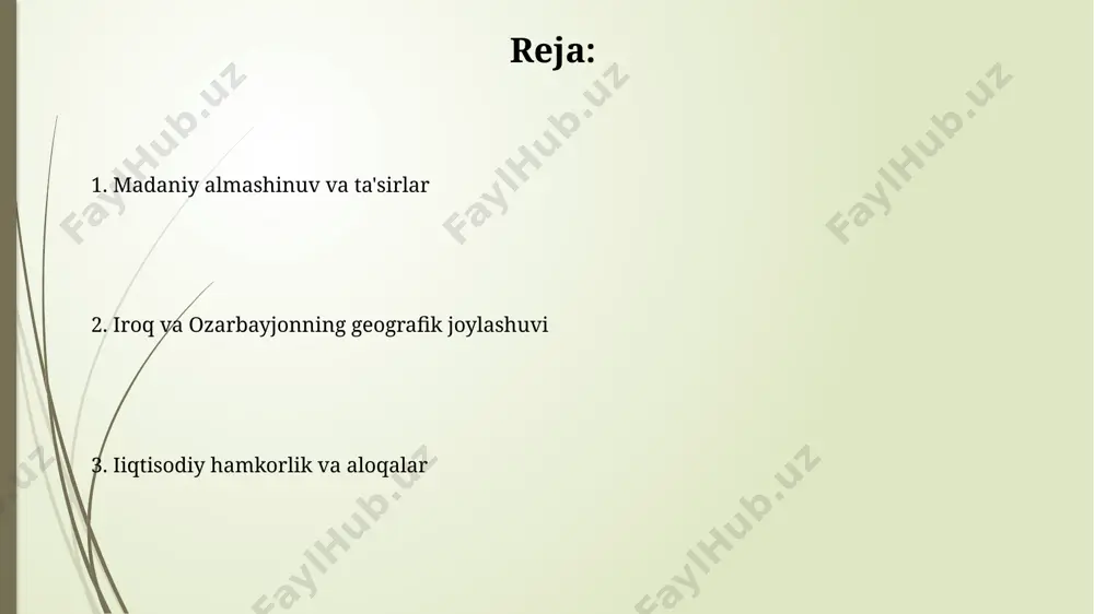 zarbayjon esa kavkaz tog'lari mintaqasida, kaspiy dengizi sohilida 86,600 kvadrat kilometr hududni egallaydi. transport va logistika ozarbayjonning xalqaro transport yo'laklaridagi strategik o'rni, jumladan, xasar-bakuda joylashgan 10 ming tonna yuk ko'taruvchi quvvatiga ega dengiz portining mavjudligi, yaqin sharq va markaziy osiyo o'rtasidagi transport aloqalarini sezilarli darajada yaxshilaydi. iroqning basra porti orqali 30 million tonnadan ortiq yuk tashish hajmi, fors ko'rfazi mintaqasining asosiy savdo yo'nalishlarini aks ettirib, mintaqadagi logistika tizimlarining muhim qismini tashkil etadi. siyosiy munosabatlar 1992-yilda diplomatik munosabatlar o'rnatilgan bo'lsa-da, iroq va ozarbayjon o'rtasidagi siyosiy hamkorlik hududiy yaqinlikka qaramay, nisbatan cheklangan. baquvvat iqtisodiy aloqalar yo'qligi tufayli bag'dod va boku o'rtasidagi siyosiy muloqotlarning intensivligi past darajada qolmoqda. madaniy almashinuv iroq va ozarbayjon o‘rtasidagi madaniy almashinuv dasturlari 10 ga yaqin tarixiy hujjatlar va 300 dan ortiq fotoalbomlar almashinuvini o‘z ichiga olgan. madaniy almashinuv doirasida 2000-yillardan buyon ozarbayjonning bakı shahridan 50 dan ortiq san’at asarlari iroqning bag‘dod va mosul muzeylariga eksport qilingan. tarixiy bog'liqliklar …