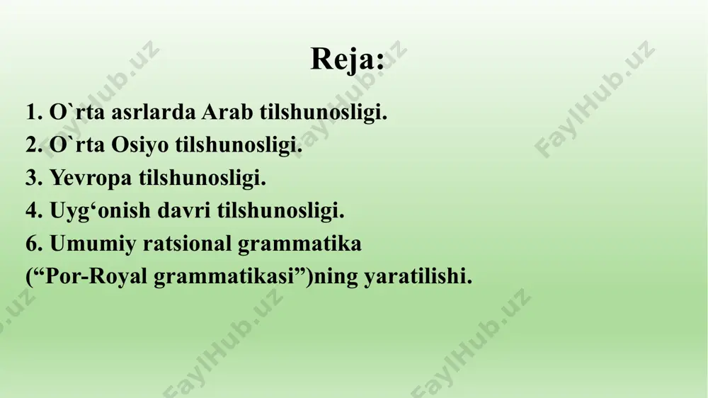 dqiqotchilarning ta’limotlarini, fikrlarini, qarashlarini umumlashtiradi. u arab tili grammatikasining tugal va mukammal ko‘rinishini taqdim etadi. ushbu asar basra va kufa maktabi vakillari tomonidan bir xilda yuqori baholangan va qadrlangan. abu-abayda kelib chiqishiga ko‘ra yunon abu-abayda (770-837) noyob so‘z va ibora, ifodalarning keng qamrovli lug‘atini tuzadi. sag‘ani bog‘dodlik hind sag‘ani (1181-1252) 20 tomlik lug‘at yaratadi va uni «to‘lqinlar toshqini» deb nomlaydi. ibn mansur sherozlik fors feruzobodi (1329-1414) 60 tomlik lug‘at tuzgan va uni «qomus» (okean) deb nomlagan. feruzobodi arab tilshunoslari leksikografiya sohasida juda katta yutuqlarga erishganlar. lug‘atlar mazmuniga ko‘ra olti guruhga bo‘linadi: 1. to‘liq izohli lug‘atlar. 2.predmet lug‘atlari (masalan, hayvonlar bilan bog‘liq lug‘atlar va b). 3. sinonimlar lug‘ati. 6. tarjima lug‘atlari. 4. noyob so‘zlar lug`ati 5. o‘zlashgan so‘zlar lug‘ati. arab tilshunoslari aristotel kabi, uchta so‘z turkumini – ismun (ot), fe’lun (fe’l) va harfun (yuklama, yordamchi so‘zlar va affikslarni) ajratadilar. otni keng ma’noda olib, uning tarkibiga ot, sifat, olmoshlarni ham kiritadilar. otlarni …