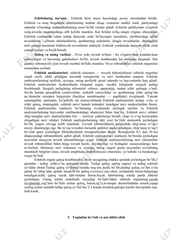 larini ichkaridan qoplagan shilliq qavatiga bog'lanadi. oldinda tunica albuginea shaffof membranaga ulanadi - shox parda... ko'zning yana bir qobig'i - qon tomir... u ko'pchilikka singib ketgan qon tomirlariko'zni qon bilan ta'minlash. ushbu qobiqning ichki yuzasida yupqa bo'yoq qatlami, yorug'lik nurlarini yutadigan qora pigment mavjud. oldinda, shox pardaning qarshisida, xoroid o'tadi ìrísíbo'lishi mumkin turli xil rang tarkibidagi pigment miqdoriga qarab. ko'rish gigienasi... ko'p odamlar miyopiyani rivojlantiradi. agar siz oddiy qoidalarga rioya qilsangiz, aksariyat hollarda bu ko'rish buzilishining oldini olish mumkin. kitob va daftarlarni ko'zingizdan 30 sm uzoqroq tutish juda zararli. ob'ektlarni yaqin masofadan ko'rib chiqsak, ko'zning mushak apparati, linzalarning egriligi o'zgaradi, tez charchash va ko'rish sezgisi yomonlashadi. doimiy ravishda yomon yorug'lik va noto'g'ri qo'nish bilan hamma narsani yaqindan ko'rish odati rivojlangan. natijada miyopiya rivojlanadi. keng dunyoqarash ta'minlangan tabiatda bo'lish, ko'zlar uchun ajoyib dam olishdir. yaxshi yoritish ko'zning normal ishlashi uchun juda muhimdir. o'quv stolini derazaga yaqinroq qilib, yorug'lik chapga tushishi uchun …