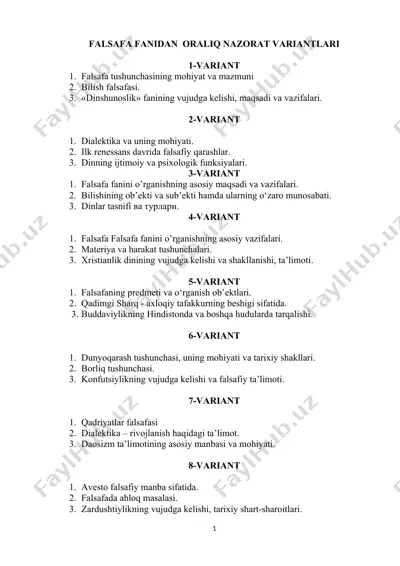 falsafa fanidan oraliq nazorat variantlari — DOCX