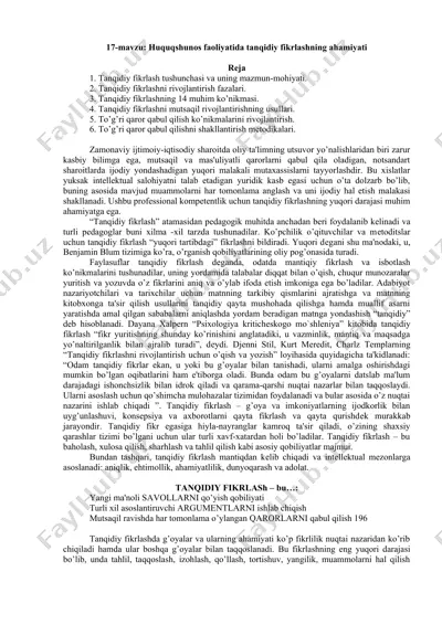 tanqidiy fikrlashning ahamiyati — DOC