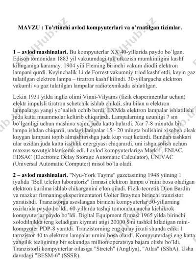 to'rtinchi avlod kompyuterlari va o’rnatilgan tizimlar — DOCX