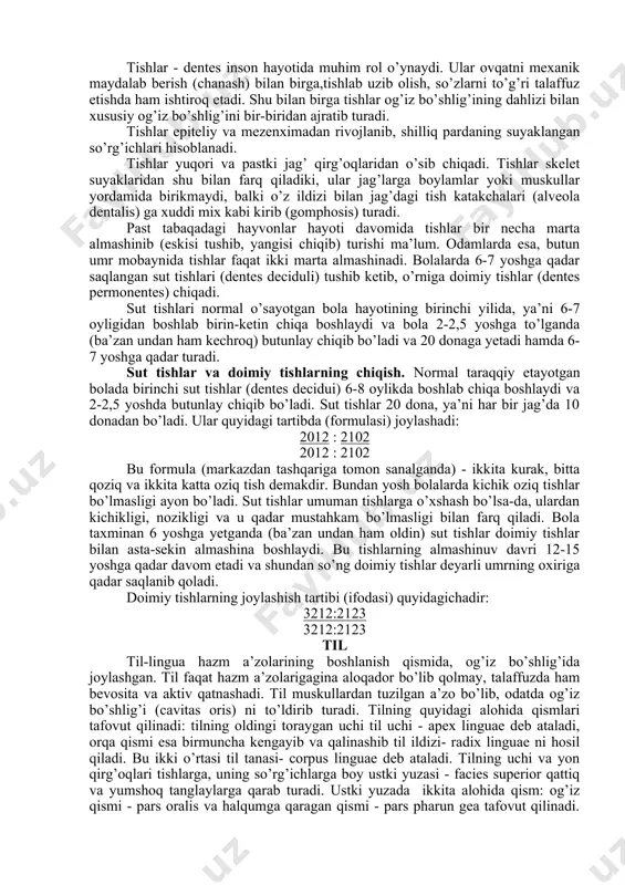 an qoplanmagan qismlari, masalan, og’iz bo’shlig’i, halqum, qizilo’ngachning bo’yin va ko’krak qismi hamda to’g’ri ichakning pastki qism tolali qo’shuvchi to’qimadan tashkil topgan yupqa parda bilan qoplangan bo’lib, tunica adventitia deb ataladi. endi me’da-ichak sistemasi shilliq qavatining devorida joylashgan ko’p sonli bezlar va limfoid tuzilmalar haqida so’z yuritamiz. umuman bezlar (glandulae) epiteliy hujayralaridan tuzilgan bo’lib, organizmning deyarli hamma qismida bo’ladi. bezlarning faqat tuzilishi emas, balki katta-kichikligi hamda ishlab chiqaradigan sekretlari ham tarkibiga ko’ra har xil bo’ladi. organizmdagi bercha bezlar ajratadigan sekretiga va ularni qaytartibda ishlab chiqarishiga qarab uch turkumga bo’linadi: 1. tashqi sekret bezlari - og’iz bo’shlig’idagi, me’da-ichak devoridagi bezlar, ter hamda yog’ bezlari - o’z mahsulotlarini (ekskret) maxsus naychalar orqali tananing ma’lum bir sohasiga chiqaradi yoki quyadi. 2. ichki sekret (inkretor) bezlari - o’z gormonlarini (inkret) to’ppa-to’g’ri qon tomirlarga, demak qonga quyadi (buyrak usti bezi, qalqonsimon bez, miya ortig’i va hokazo). 3. aralash bezlar (me’da osti bezi va jinsiy bezlar) …