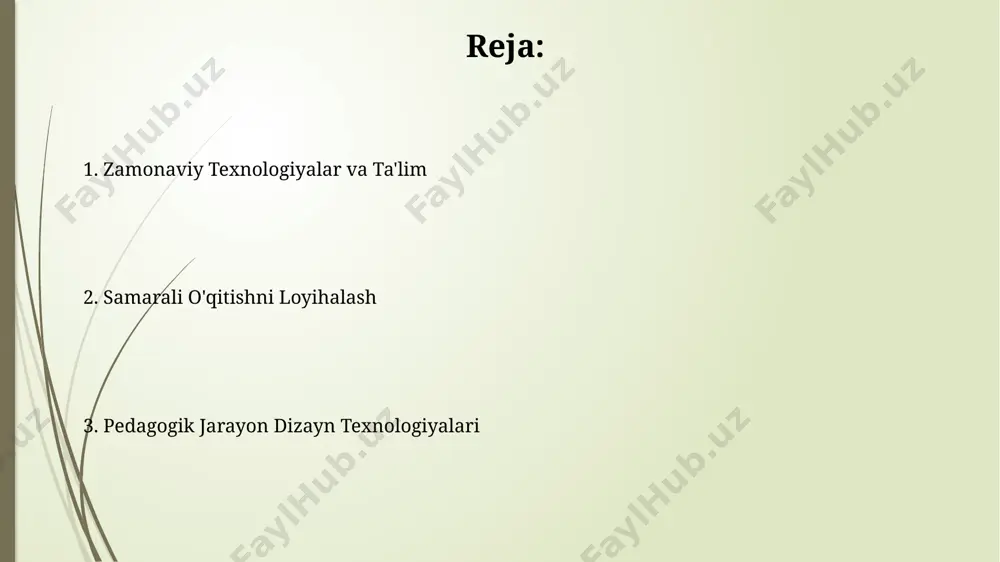 kuzatib borish va kerakli o'zgarishlarni amalga oshirish imkonini beradi. masofadan o'qitish texnologiyalari masofadan o'qitish texnologiyalari, 2023 yilgi ma'lumotlarga ko'ra, 50% dan ortiq talabalar sonini qamrab olgan bo'lib, onlayn ta'lim platformalarining 70%i lms tizimlarini qo'llaydi. masofaviy ta'limda ai asosidagi shaxsiylashtirilgan o'quv dasturlari, individual ehtiyojlarni hisobga olgan holda, o'rtacha 20% ga akademik ko'rsatkichlarni yaxshilaydi. zamonaviy pedagogik texnologiyalar o'quv platformalarining 70% dan ortig'i, virtual va kengaytirilgan reallik texnologiyalaridan foydalanib, interfaol o'quv materiallarini taqdim etadi, bu esa bilimlarni o'zlashtirishni yaxshilaydi. innovatsion pedagogik texnologiyalarni qo'llash natijasida o'quvchilarning bilim va ko'nikmalarini baholashda 5 balldan 2 ballgacha yaxshilanish kuzatiladi, bu esa ob'ektivlikni ta'minlaydi. ta'lim jarayonini optimallashtirish interfaol o'quv vositalaridan foydalanish dars samaradorligini 30% ga oshirib, o'quvchilarning faol ishtirokini ta'minlaydi. "ta'lim jarayonini optimallashtirish" strategiyasi individual yondashuv va differensiatsiyalashgan o'qitish orqali muvaffaqiyatsizlik darajasini 15% ga kamaytiradi. pedagogik dizayndagi innovatsiyalar pedagogik dizayn jarayonlarini avtomatlashtirish uchun sunʼiy intellekt texnologiyalaridan foydalanish, masalan, 50% ga oʻquv jarayonini optimallashtirishga yordam beradi va individual oʻquv …