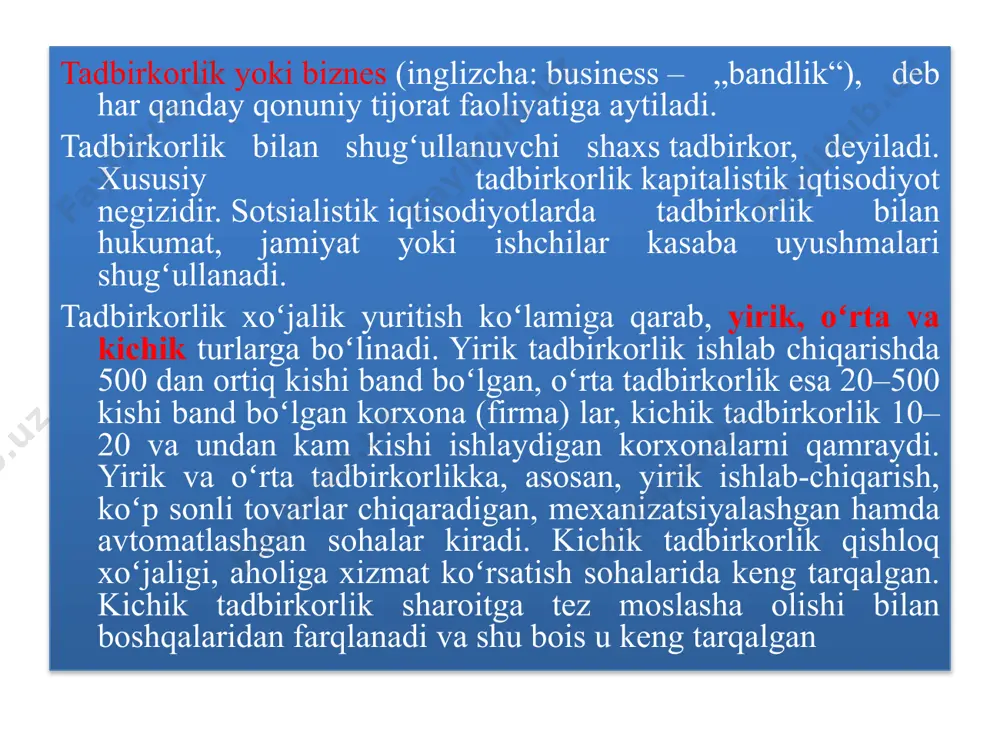 onlariga jalb etish; o‘zbekiston respublikasi prezidentining qarori savdo-sanoat palatasi faoliyatini yanada takomillashtirish bo‘yicha qo‘shimcha chora-tadbirlar to‘g‘risida 2023 yil 23 yanvar,pq-15-son savdo-sanoat palatasiga quyidagi vakolatlar berilsin: hukumatga ishbilarmonlik va investitsiya muhitini yaxshilash, biznesning rivojlanishiga to‘sqinlik qilayotgan yoki uni cheklayotgan normativ-huquqiy hujjatlarga o‘zgartirish va qo‘shimchalar kiritish, shuningdek, ularni bekor qilish to‘g‘risidagi ko‘rib chiqilishi majburiy bo‘lgan masalalarni kiritish; palata a’zolarining manfaatlarini ko‘zlab oliy sudga ariza berish hamda iqtisodiy, ma’muriy, fuqarolik va jinoyat ishlari bo‘yicha sud qarorlarini qayta ko‘rib chiqish yuzasidan shikoyat kiritish; tadbirkorlik muhitini yaxshilash bo‘yicha takliflarni to‘g‘ridan-to‘g‘ri bosh vazirga kiritib borish; o‘zbekiston respublikasi oliy majlisi, o‘zbekiston respublikasi prezidenti administratsiyasi, vazirlar mahkamasi, vazirliklar va idoralarda, shuningdek, xalqaro tashkilotlarda tadbirkorlik sub’ektlari manfaatlarini ifodalash; biznes muhitini yaxshilash bo‘yicha taklif va tavsiyalar ishlab chiqish maqsadida, tadbirkorlik masalalari borasida jamoatchilik eshituvlarini tashkil qilib borish; tadbirkorlikni rivojlantirish, respublikaning ijtimoiy-iqtisodiy salohiyatini oshirishda o‘zining munosib hissasini qo‘shayotgan biznes vakillari va boshqa shaxslarni mukofotlarga tavsiya qilish; mahalliy davlat hokimiyati va boshqa …