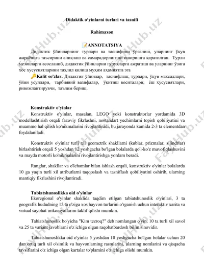 konstruktiv o'yinlar — DOCX