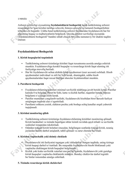 axborot xavfsizligi siyosati — DOCX
