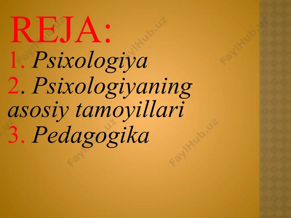 iyot mahsuloti va faoliyat natijasi deb qaralsa, uni to‘g‘ri tushunish, hamda tushuntirib berish mumkin tamoyil – ma’lum faoliyatni bajarishda tayaniladigan dastlabki qoidalar tizimidir. determinizm tamoyiliga ko‘ra, psixika yashash sharoiti bilan belgilanadi va sharoit o‘zgarishi bilan o‘zgaradi. hayvonlar psixikasining taraqqiyoti tabiiy saralanish bilan, odam psixikasi taraqqiyoti esa ijtimoiy taraqqiyot qonunlari bilan belgilanadi. ong va faoliyat birligi tamoyiliga ko‘ra, ong va faoliyat bir-biriga qarama-qarshi ham, aynan bir narsa ham emas. ular bir butunlikni tashkil etadi. ong faoliyatni ichki rejasini, dasturini tashkil etadi. bu tamoyil psixologlarga inson xulq-atvori, xatti-harakatlari va faoliyatlarini o‘rganish orqali xatti-harakatlardan ko‘zlangan maqsadlarga, muvaffaqiyatlarga erishishni ta’minlovchi ichki psixologik mexanizm, ya’ni psixikani ob’ektiv qonuniyatlarini ochishga imkon beradi. pedagogika bilan psixologiyaning o‘zaro hamkorligi va aloqasi an’anaviy va azaliy bo‘lib, ularning yosh avlod tarbiyasini zamon talablari ruhida amalga oshirishdagi roli va nufuzi o‘ziga xosdir. respublikamizda amalga oshirilayotgan «ta’lim to‘g‘risidagi qonun» hamda «kadrlar tayyorlashning milliy dasturi»ni amalga oshirish ham ikki fan hamkorligi va o‘zaro …