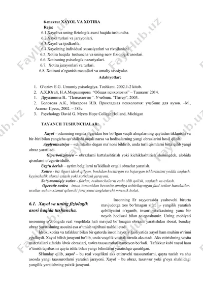 xayol va xotira — DOCX